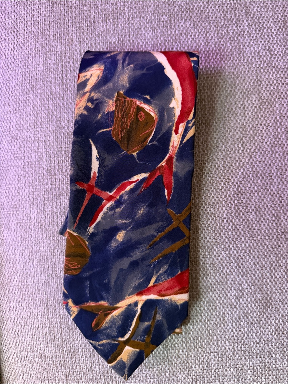 Hugo Boss Navy Tie with Red and Brown Abstract Brushstrokes